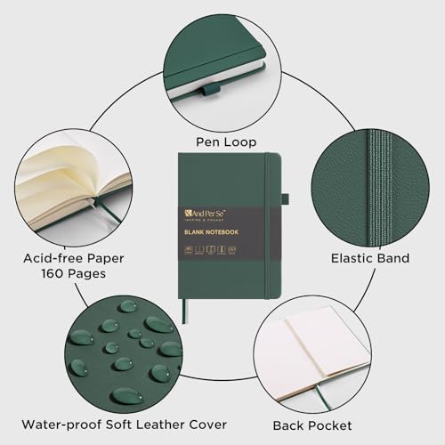 &And Per Se Blank Sketch Notebook, A5 Hardcover, 160 Pages 100gsm Thick Paper, Unlined Journal for Drawing, Doodling, Hand Lettering – Creative Gift for Artists, Designers, Writers (Green) - Image 3