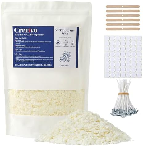 Crenovo Organic Soy Wax for Candle Making, Paraffin-Free, 2LB with 50 Wicks by CrenovoCandles