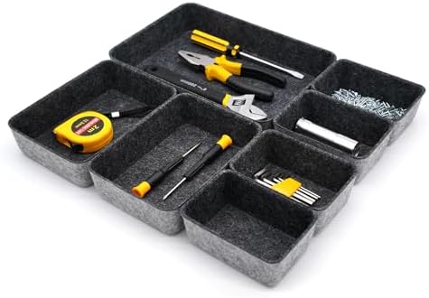 Welaxy 7pc Shallow Felt Desk Drawer Organizers Trays Charcoal Storage Bins - Image 5