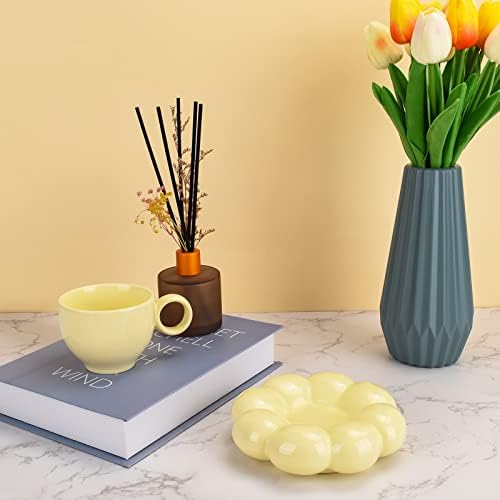 Koythin Ceramic Coffee Mug with Saucer Set, Creative Cute Cup with Sunflower Coaster for Office and Home, Dishwasher and Microwave Safe, 6.5 oz/200 ml for Tea Latte Milk (Lemon Yellow) - Image 4
