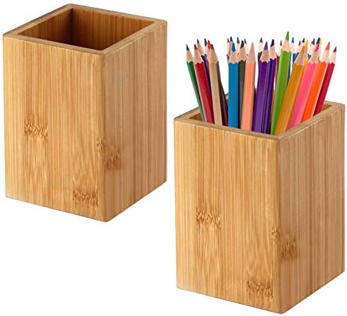 Cerpourt Pen Cup Holder,2 Pack Bamboo Wood Desk Pencil Holder Stand Multi Purpose Use Pencil Cup Pot Desk Accessories,Desktop Organizer Pencil Holder Ideal Gift for Office Home by Cerpourt