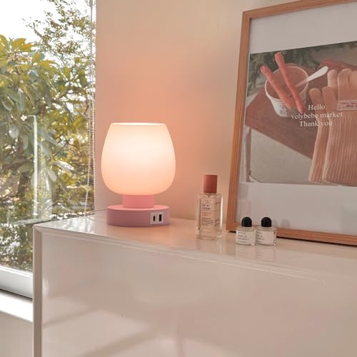 ONEWISH Pink Touch Table Lamp with USB Charging - 3 Way Dimmable Small Lamp for Bedroom, Warm LED Bulb Included, 2 Packs - Image 5