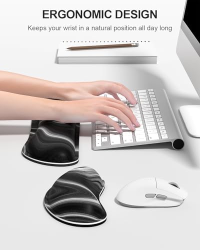 Auhoahsil Large Mouse Pad with Wrist Rests for Keyboard & Mouse, Thick Soft Ergonomic Memory Foam Wrist Supports, Big & Long Desk Mat 35.5 x 15.7 in, for Office Gaming Computer, Abstract Contour - Image 3