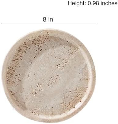 Travertine Tray, Small Ceramic Vanity Tray for Bathroom Counter Decor, Round Marble Decorative Trays for Coffee Table (Beige, Medium Size) - Image 6