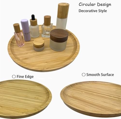 Wood Vanity Tray, Bathroom Counter Solid Bamboo Organizer, Toilet Tank Top Wooden Serving Plate for Dinner Tea Coffee (Natural Bamboo Color, 9.8 x 9.8 inch) - Image 3