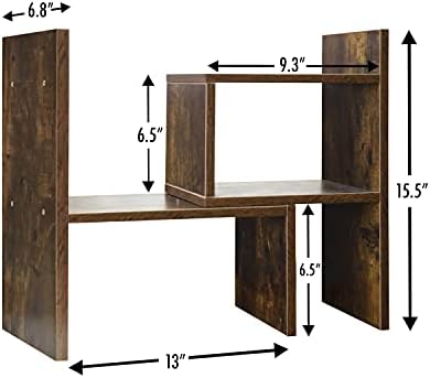 BROWN-BROWN Desktop Shelves & Office Shelves Desk Shelf Organizer Wooden Desk Shelf - Image 3