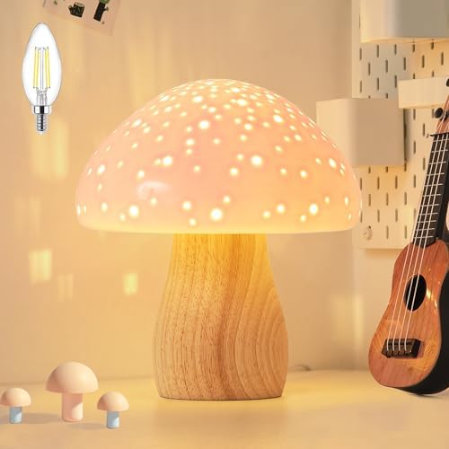 BOHON Mushroom Lamp Ceramic Bedside Table Lamp, Pink by BOHON