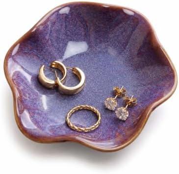 Purple Jewelry Dish Tray, Ring Dish, Ceramic Lotus Leaf Trinket Tray by GISK
