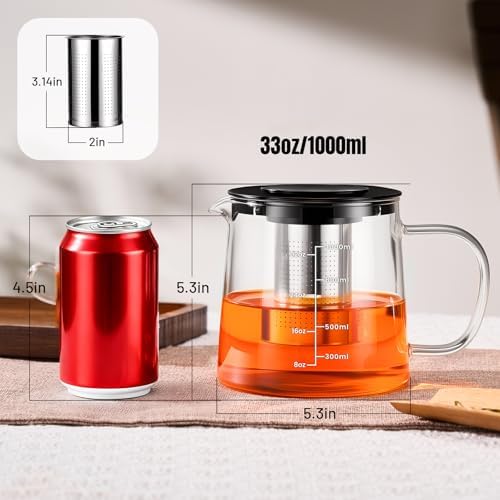 PARACITY Tea Pot with Infuser, Clear Stovetop Glass Tea Kettle with Scale - Image 2