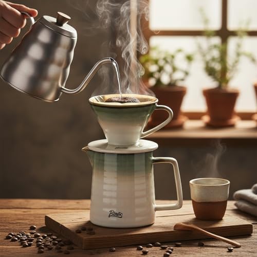 Bincoo Pour Over Coffee Maker&Dripper, Style Cone Filter + 450ml Ceramic Coffee Server, Manual Coffee Brewer Set, Reusable Coffee Filter Holder, Great Gift for Coffee Enthusiasts(Green) - Image 4