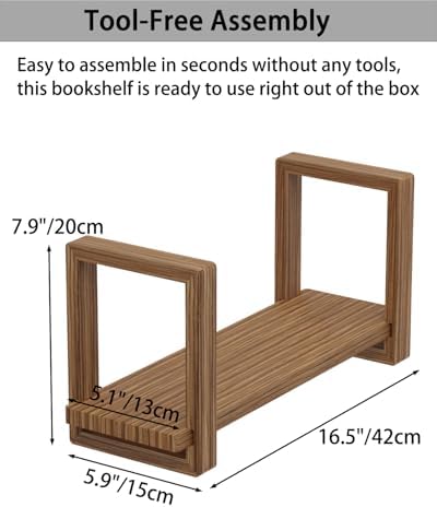100% Solid Wood Adjustable Desktop Bookshelf, Retro Tabletop Bookshelf, Desk Shelf Holder for Living Room, Home, Office, Perfect for Magazine, Books, Cookbooks, No Tools Required to Assemble (Brown) - Image 3
