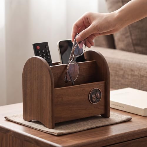 Compact Desk Organizer | Walnut Finish, Multifunctional, Stationery organizer with Side Panels, for Dresser, Living Room - Image 3