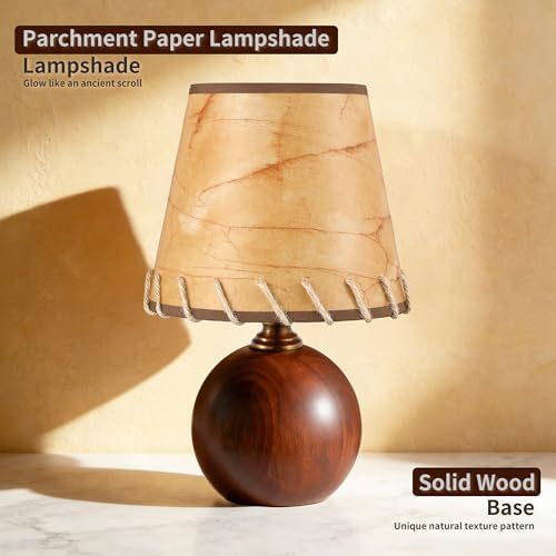 11.4" Boho Small Table Lamp with Brown Solid Wood Base - Image 4