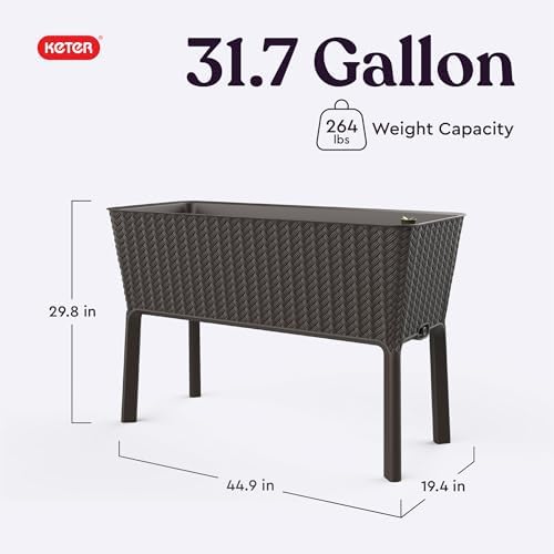 Keter Splendor 31.7 Gallon Raised Garden Bed with Self Watering Planter Box and Drainage Plug-Perfect for Growing Fresh Vegetables, Flowers and Herbs, Brown - Image 2