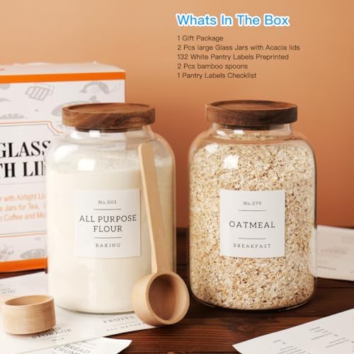 CZSZYGHBAO 2 PCS Large Glass Jar with Airtight Lid, Glass Food Storage Jars for Tea,Spice,Cereal, Egg,Flour,Coffee and More(70 FL OZ/2000 ml) - Image 5