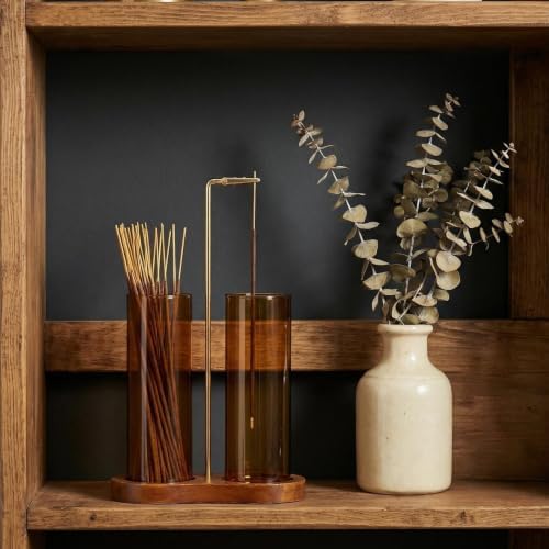 Amber Glass Incense Holder, Colorful Incense Sticks Burner Holder with Storage,Hang Upside Down Incense Holder for Sticks with Glass Ash Catcher for Meditation Yoga Spa Room Decor (Amber) - Image 2