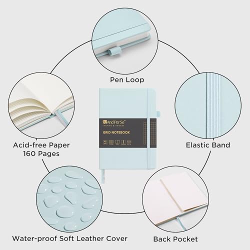 &And Per Se Graph Notebook, 5mm Grid, A5 Hardcover, 160 Pages 100gsm Thick Paper, Grid Journal for Diagrams, Wireframes, CAD Sketches (Cyan) - Image 3