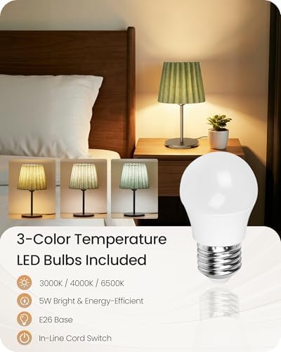 Small Bedside Table Lamps Set of 2, Dimmable Table Lamps with 3 Adjustable Color Temperatures, Nightstand Lamps with 2 Bulbs, E26 Base, for Bedroom, Study, Desk, Green and Black J15TLP205 - Image 4