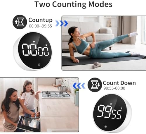 Digital Magnetic Kitchen Timer & Stopwatch with LED Display, White - Image 6