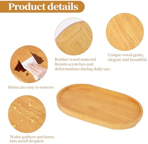 Wooden Candle Tray Holder 11 * 6.5 * 0.8 Inch Elliptical Decorative Serving Trays for Coffee Table Centerpiece Home Decor Wood Table Tray for Kitchen Counter with Beads Decor and 2 Coasters - Image 2