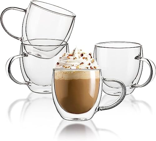 Sweese Clear Coffee Mugs - 8 oz Double Wall Glass Coffee Mugs Set of 4, Perfect for Espresso, Latte, Cappuccino by Sweese