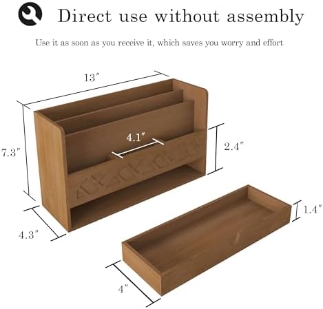 Wisuce Bamboo Mail Organizer with Drawer, Countertop Desk Organizer(Walnut) - Image 2
