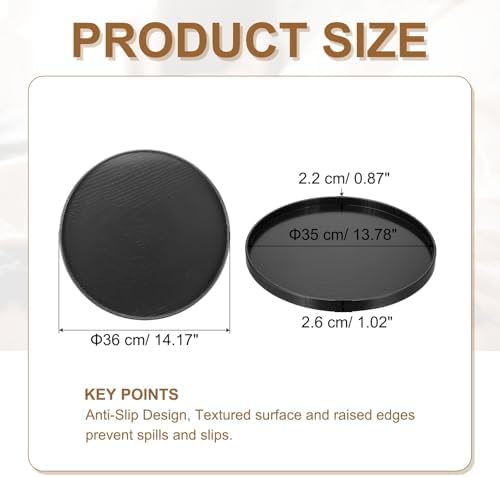 Wooden Serving Tray Round Wood Serving Tray Decorative Platter, 14.2 Inch Fit for Home Decor Kitchen Coffee Table Candle Holder, (Black) - Image 2