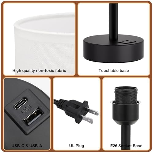 Dicoool Bedside Table Lamp for Bedroom - 3-Way Dimmable Touch Lamp, USB A+C - Image 6