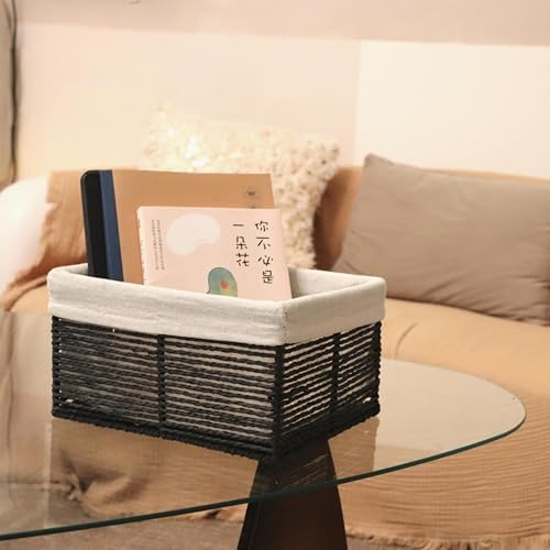 GYASVWU Hand-Woven Paper Rope Storage Baskets,Rectangular Wicker Baskets for Organizing,Decorative Woven Basket for Storage,Shelf Basket for Living Room,Storage Baskets for Pantry (Black - Large) - Image 7