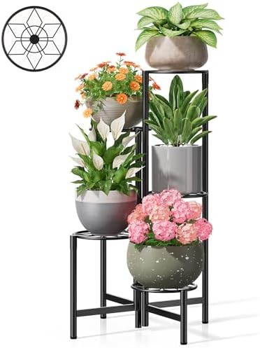 Plant Stand 5 Tier Indoor Metal Flower Shelf for Multiple Plants Corner Tall Flower Holders for Patio Garden Living Room Balcony Bedroom Black Diamond by Unknown