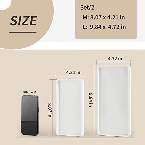 Gurygo 2 Pack 8"/10" Bathroom Trays, Ceramic Vanity Trays for Bathroom, Small Ceramic Tray, Kitchen Soap Tray for Kitchen Counter (White,Set/2) - Image 2