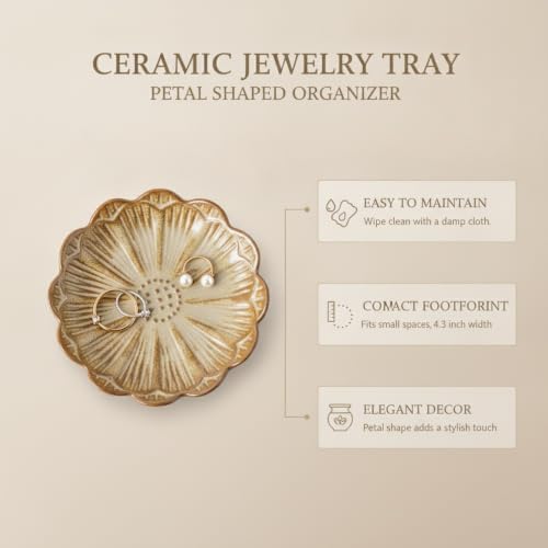 Petal Shaped Ceramic Jewelry Tray, Small Decorative Dish for Rings Earrings, Vanity Organizer for Nightstand Desk Bathroom (1 Piece) - Image 5
