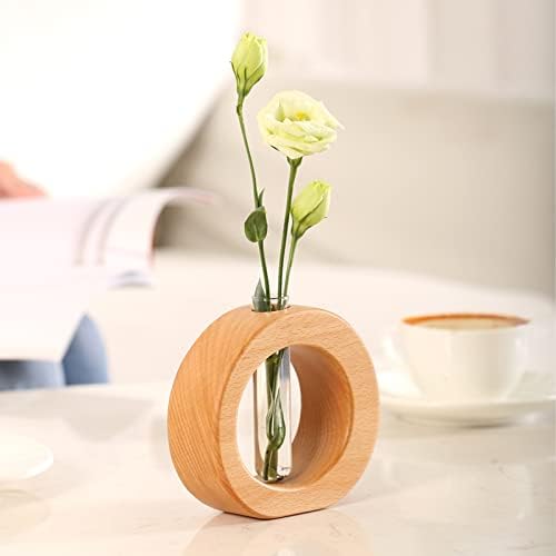 Test Tube Vase with Wooden Stand, Simple Design Fashion Hydroponics Glass Planter Holder for Hydroponic Plants Home Garden Decoration(#1) - Image 2