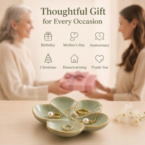 Ceramic Flower Jewelry Ring Trinket Dish Tray, Gifts for Women, Sage Green - Image 5