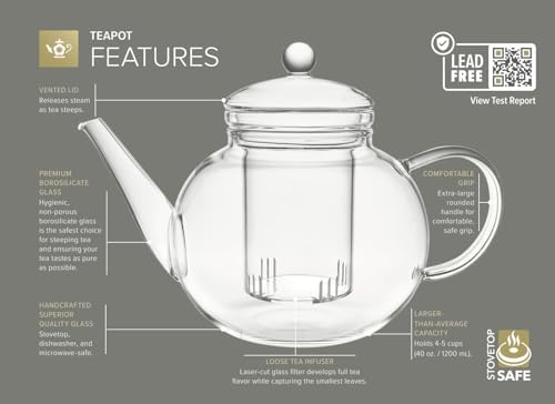Teabloom Stovetop & Microwave Safe Glass Teapot with Removable Loose Tea Glass Infuser – Includes 2 Blooming Teas – 2-in-1 Tea Kettle and Tea Maker – Tea Purist's Choice (Pack of 3) - Image 4