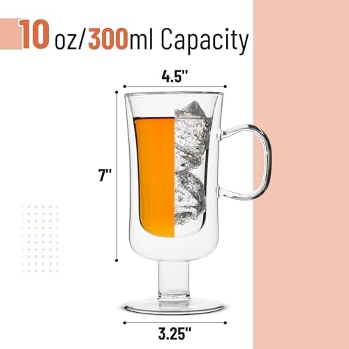 BTaT- Double Walled Glass Irish Coffee Mugs, 10 oz, Set of 4, Glass Coffee Cups with Handle, Insulated Clear Irish Coffee Mug for Hot and Cold Beverages, Cappuccino, Latte, Americano, Microwave Safe - Image 3