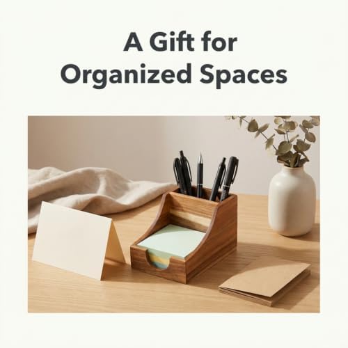 Acacia Wood Pen Pencil Holder 3x3 Inch Sticky Note Organizer - Image 4