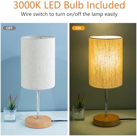 RISLG 2 Pack Small Table Lamps, Bedside Lamps for Nightstand with Wire Switch, Modern Minimalist Desk Lamp with Linen Fabric Shade for Dorm Kids Room Living Room Office Bedroom, Bulb Included-L - Image 2