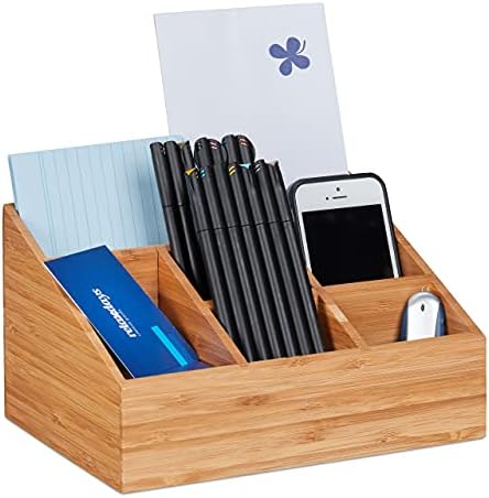 Relaxdays Desk Organiser, 6 Compartments for Pens, Notes, Letters, Paperclips and More, Bamboo Stand, Natural by Relaxdays