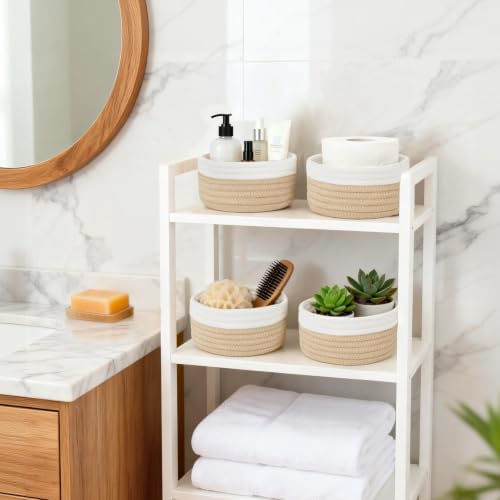 Dahey Set of 4 Mini Small Woven Gift Baskets for Organizing, White & Beige - Image 3