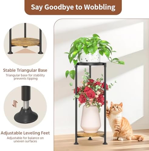 LASZOLA Plant Stand Tall Flower Holder for Indoor Corner, 2 Tier Black - Image 5