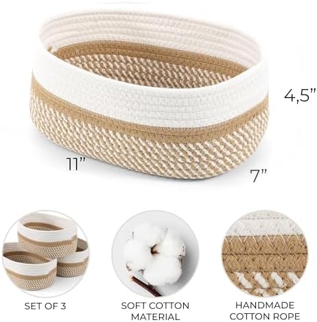Beautiful Storage Basket Set of 3 - Sturdy Rope Baskets for Shelves - Image 6