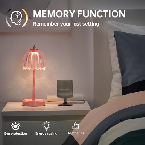 Shenmoyl Rechargeable Table Lamp with 5200mAh Battery & Touch Control - 3 Adjustable Color Temperatures, Cordless Dimmable Table Light for Bedroom, Office Desk, Nightstand (Clear Pink,Pink Base) - Image 4