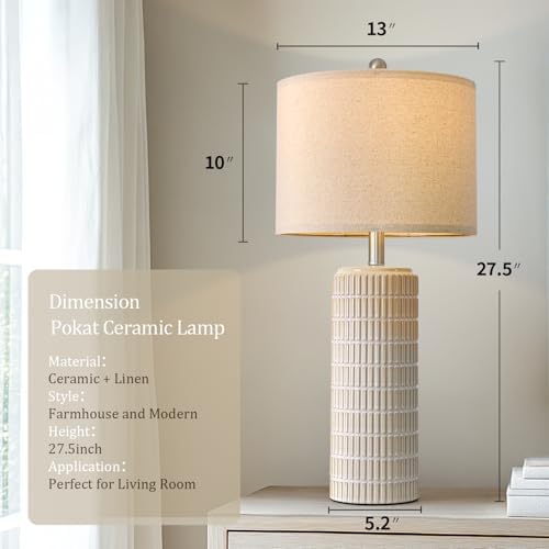 PoKat 27.5'' Tall Table Lamps for Living Room Set of 2, Ceramic Bedroom Lamps for Night Stands, Modern Bedside Lamps for Bedroom Living Room, Nightstand Lamps for End Table, Hallway, Gold and White - Image 6