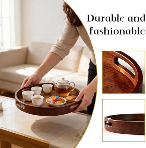 11.81-Inch Round Wooden Trays for Decor with Handle, Storage,Perfumes and Candles,Coffee, Parties, and Farmhouse-Style Home Decor Round Wood Tray - Image 3