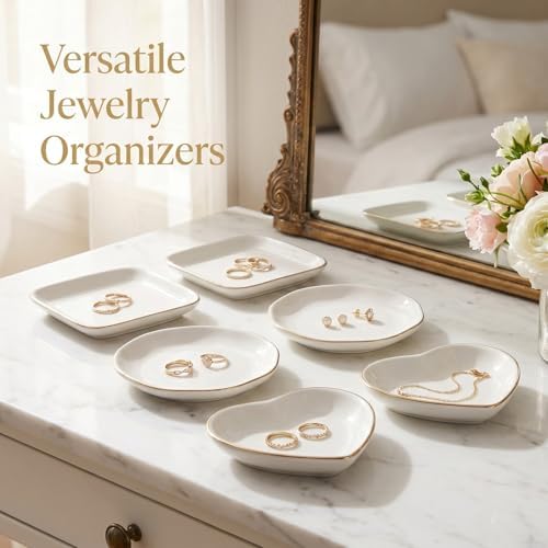 6 Pcs Ceramic Jewelry Tray, Decorative Trinket Dish for Jewelry Storage, Bridal Shower, Weddings, Birthdays Gifts (Assorted Sizes 4-4.6 Inch, White) - Image 5