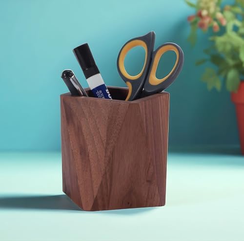 Black Walnut Wood Pen Holder for Desk - Luxury Geometric Office Organizer - Image 4