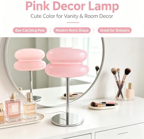 Table Lamp for Bedroom,Mid Century Modern Lamp for Nightstand, Dimmable Retro Egg Tart Bedside Small Lamps,Unique Home Mushroom Decor Aesthetic Cute Table Lamps nightstand lamp (Pink) - Image 6
