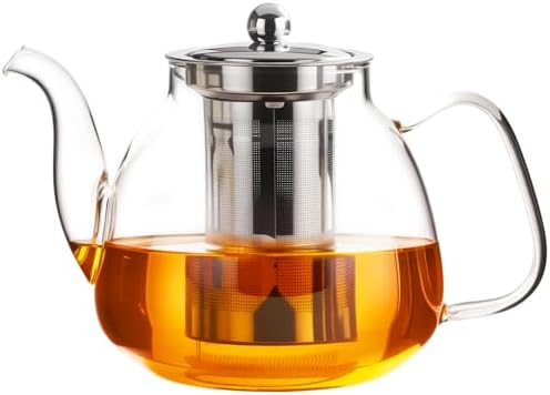 PARACITY Tea Pot with Infuser and Lid, 40 oz Stovetop Glass Kettle, Clear by PARACITY