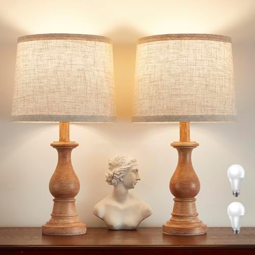 Table Lamps Set of 2, 18.5" Vintage Bedside Lamps for Bedroom Living Room by Hikczc